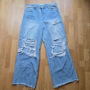 Flying Monkey Wide Leg Distressed Cotton Denim Jeans Size 31